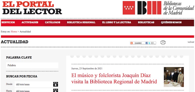 Web de la Biblioteca Regional de Madrid
