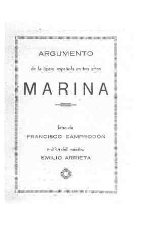 Argumento de la ópera española en tres actos MARINA