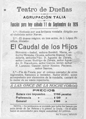 Teatro de Dueñas. EL CAUDAL DE LOS HIJOS