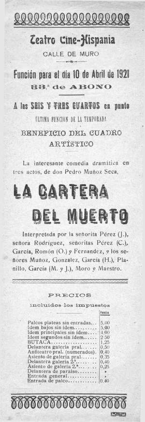 Teatro-Cine Hispania. LA CARTERA DEL MUERTO