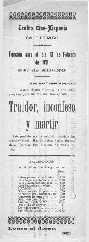 Teatro-Cine Hispania. TRAidOR, INCONFESO Y MÁRTIR.