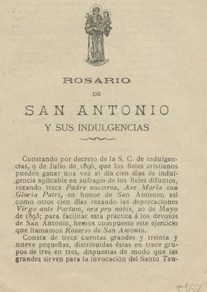 Rosario de San Antonio y sus indulgencias