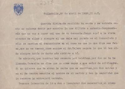 Carta de la Inspectora de 1ª Enseñanza a una familiar, al final de la guerra