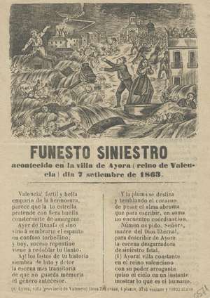 Funesto siniestro acontedico en la villa de Ayora (reino de Valencia) día 7 de septipmbre de 1863