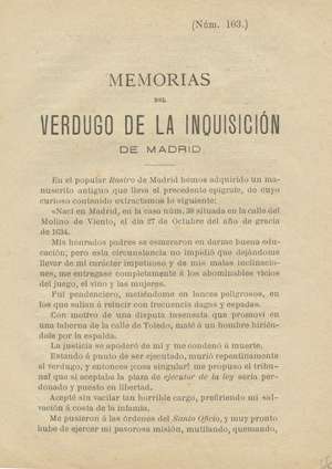Memorias del verdugo de la Inquisición de Madrid. (Núm. 103)