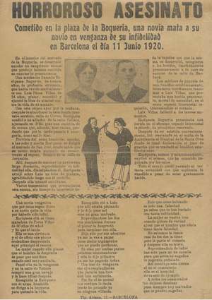 HORROROSO ASESINATO Cometido en la plaza de la Boquería, una novia mata a su novio en venganza de su infidelidad en Barcelona el día 11 de junio 1920